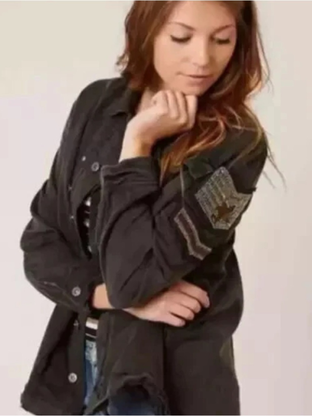 Free PeopleDark Charcoal Military Field Jacket with Sleeve Patch size XS